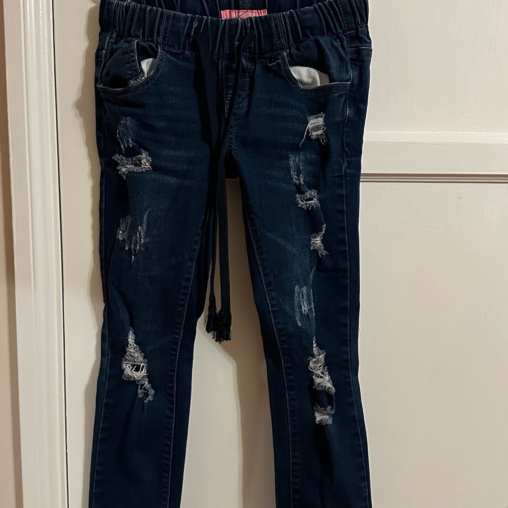 Kids Dark Blue Distressed Jeans